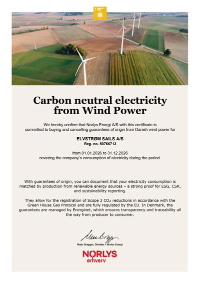 ELVSTRØM SAILS Oprindelsesgarantier Windpower 2026