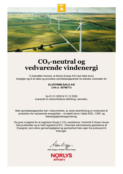 ELVSTRØM SAILS Oprindelsesgaranti VIND 2026